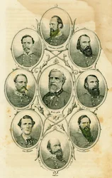 Konföderierte Generäle (Themen sind unter anderem Generäle Stonewall Jackson, Longstreet, A.P. Hill, Fitzhugh Lee, Ewell, Greckenridge, Beauregard und Lee und Oberst Mosby)